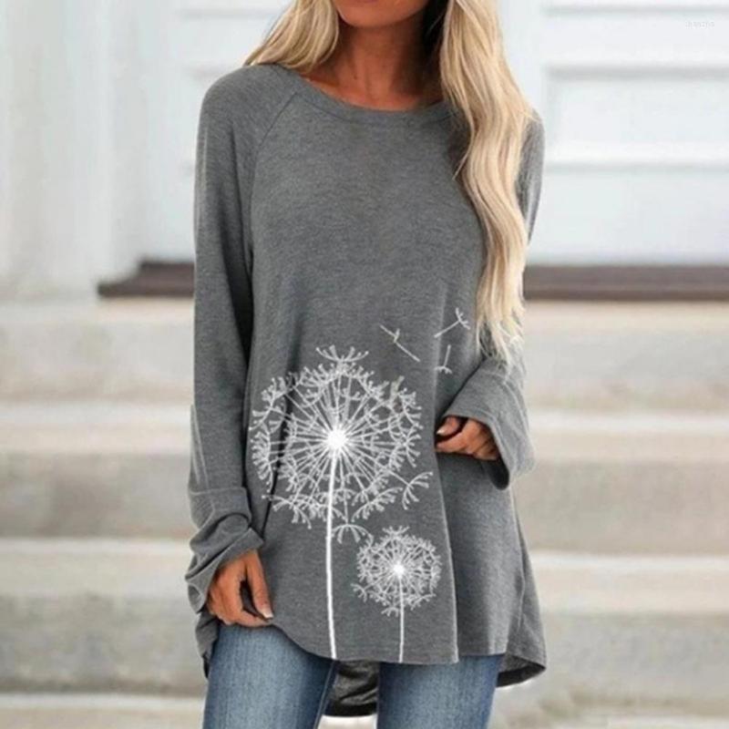 

Women's Blouses O-Neck Long Sleeve Tunic Blouse Skin-Touch Dandelion Print Women Pullover Top Fashion Clothes, Purple