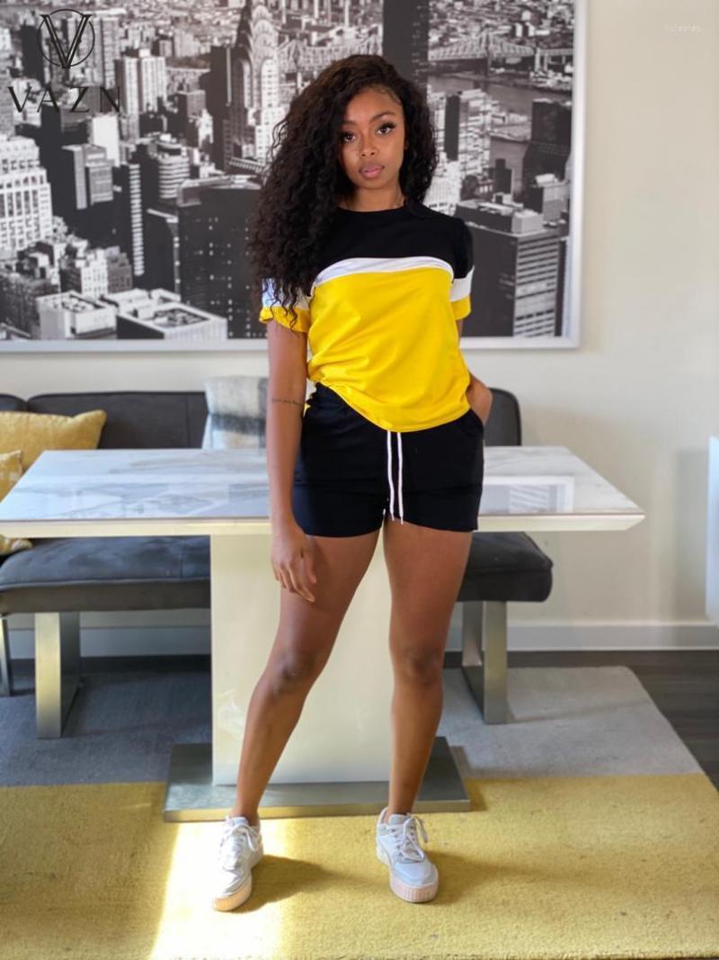 

Women' Tracksuits VAZN Summer 2022 European And American Women' Fashion Casual Patchwork Shorts Short Sleeves Solid Color Suit, Pink