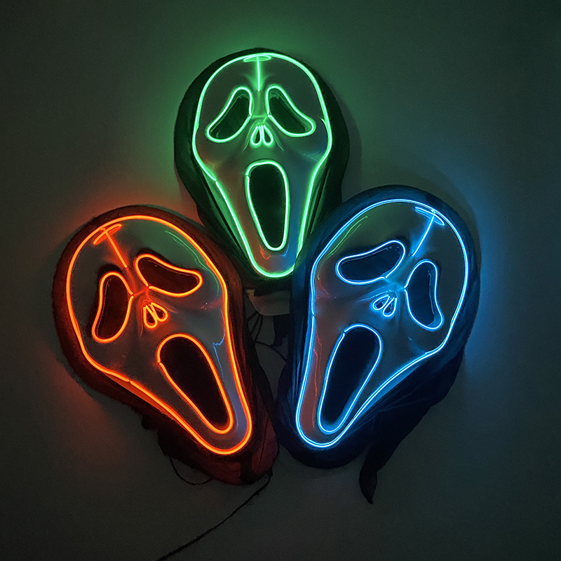 

Theme Costume Light up LED Mask Ghost Face Scream Movie Horror Halloween Killer Cosplay Adult Accessories Props Scary Party 221202, Red