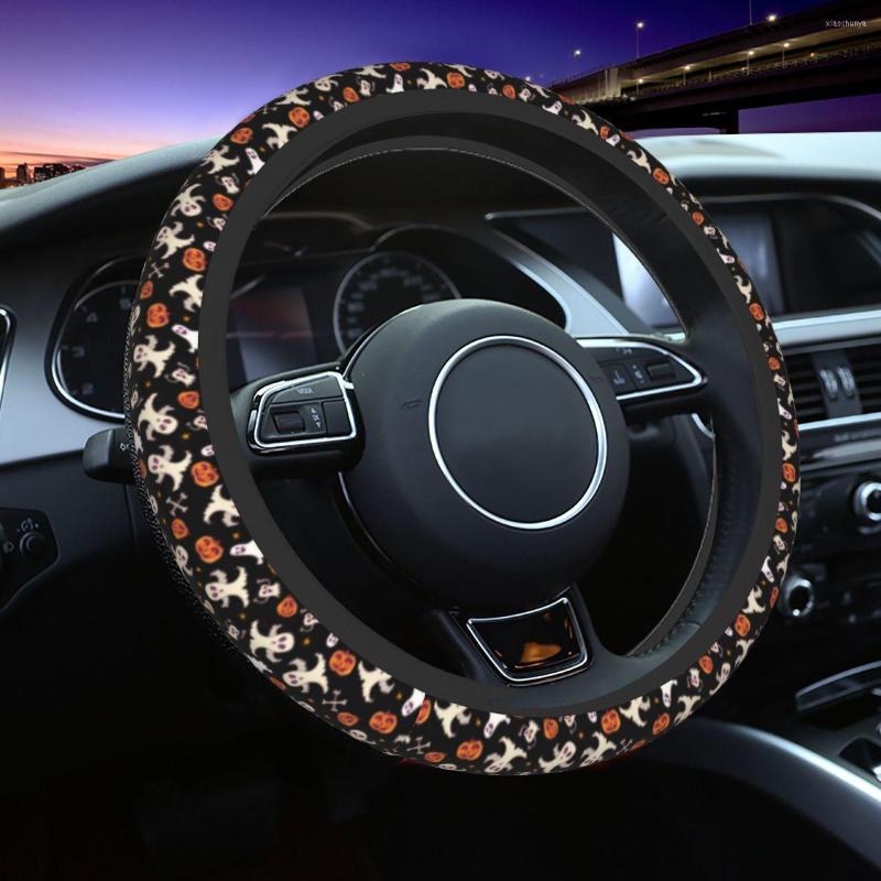 

Steering Wheel Covers Cute Halloween Horror Ghost Pumpkin Pattern Cover Protector Universal 14.5-15 Inch Car Accessories