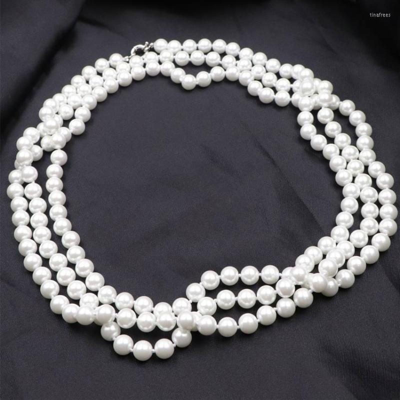 

Chains Statement Long Chain Necklace For Women Simulated Pearl Necklaces Round Beads Glass Shell Pearls Rows Jewelry 65inch A920