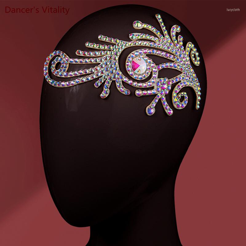 

Stage Wear Belly Dance Performance Headdress Latin Modern National Standard Competition Hand Stick Drill Accessory, Blue