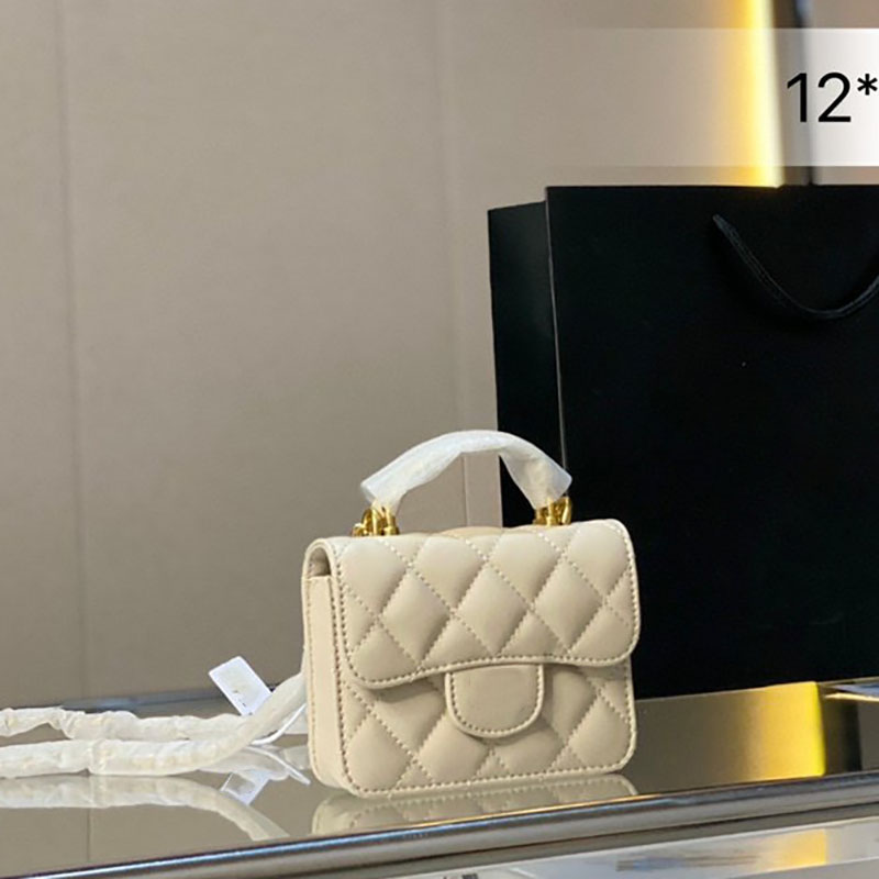 

Luxury Portable Mini Women Designer Crossbody Bag Litchi Calfskin Vintage Versatile Classic Flap Matelasse Chain Shoulder Bag Handbag Coin Purse Card Holder 12CM, Black
