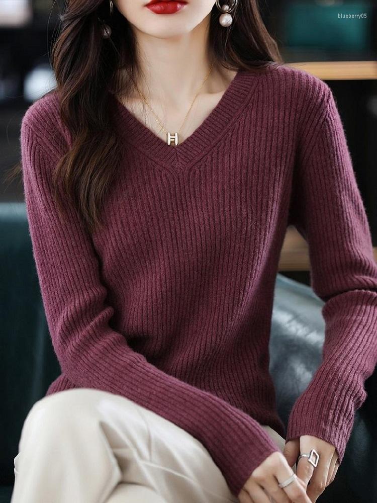 

Women's Sweaters TuangBiang Autumn 2022 Keep Warm Simple Pullover V-Neck Long Sleeve Ladies Elegan Sweater Elasticity Winter Knitted T-Shirt, White