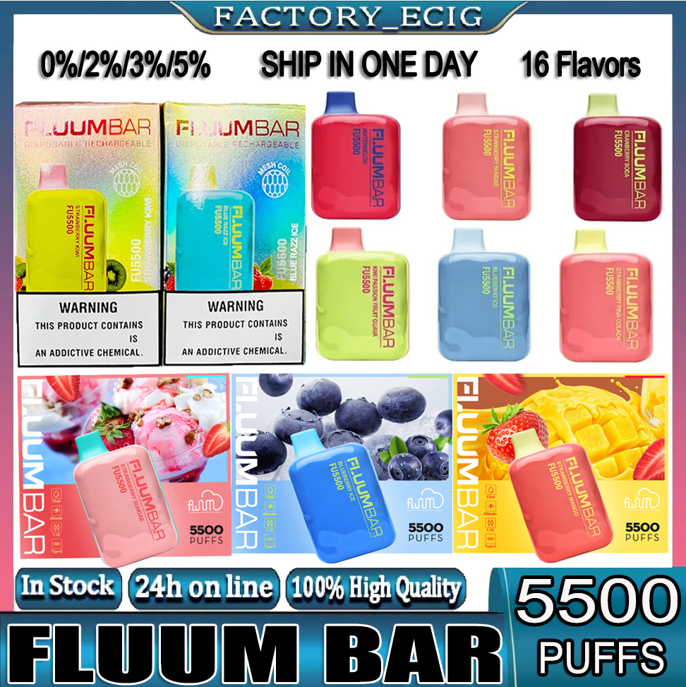 

Authentic Fluum Bar Disposable E cigarettes Puffs 5500 Vape Pen 13ml Pods Cartridge 650mAh Rechargeable Battery Vaporizer Lost Marry 5000
