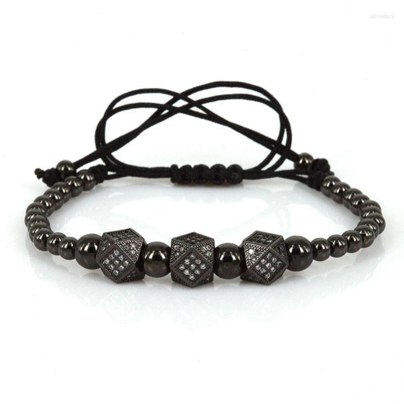 

Charm Bracelets Anil Arjandas Bracelet 4mm 24K Gold Color Beads & Pave Setting White CZ Geometric Balls Braiding Men Macrame Christmas