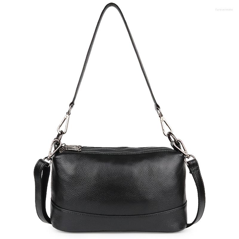 

Evening Bags Fashion 3 Zippers Opening Totes Cross-body Multi-function Shoulder Messenger Luxurious Genuine Leather Women Handbags, Black