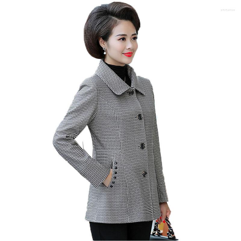 

Women's Jackets Middle-Aged Elderly Women's Coat Basic Fashion Plaid Jacket Spring Autumn Single-Breasted Loose Short Tops Outerwear, Light color