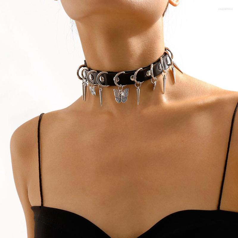 

Choker Punk Style PU Butterfly Tassel Leather Necklace For Woman Clothings Accessories