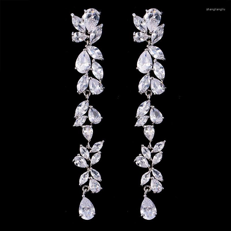 

Dangle Earrings KSRA Vintage Trend Bridal Chandelier Floral Extra Long For Women Romantic Wedding Zirconia Jewelry Bridesmaid Accessory