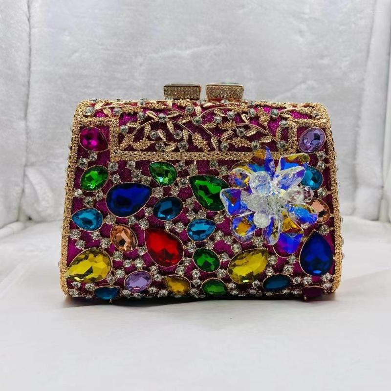 

Evening Bags 2022 Banquet Lady's Makeup Bag Celebrity Party Metal Handle Small Square Diamond Inlaid Dinner Hard YLS, Gold