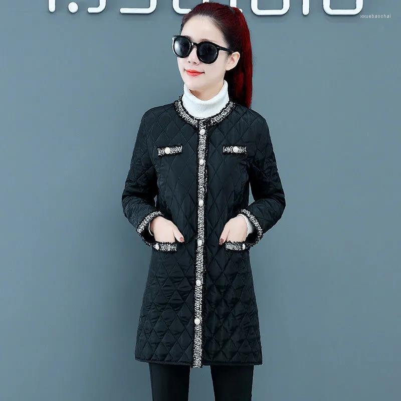 

Women's Trench Coats 2022 Mid-Length Padded Jacket Women Autumn Winter Loose Black Down Cotton Diamond Lattice Light Thin Fashion Coat
