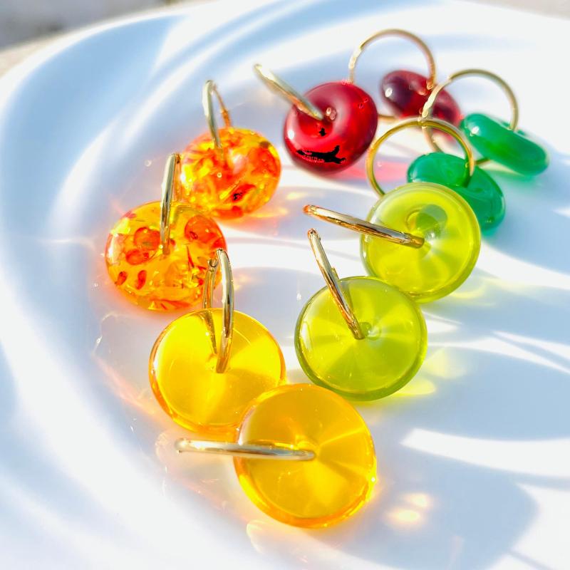 

Hoop Earrings For Women Colorful Transparent Resin Bead Round Charms Boho Pierced Earring Stainless Steel Fashion Jewelry DIY