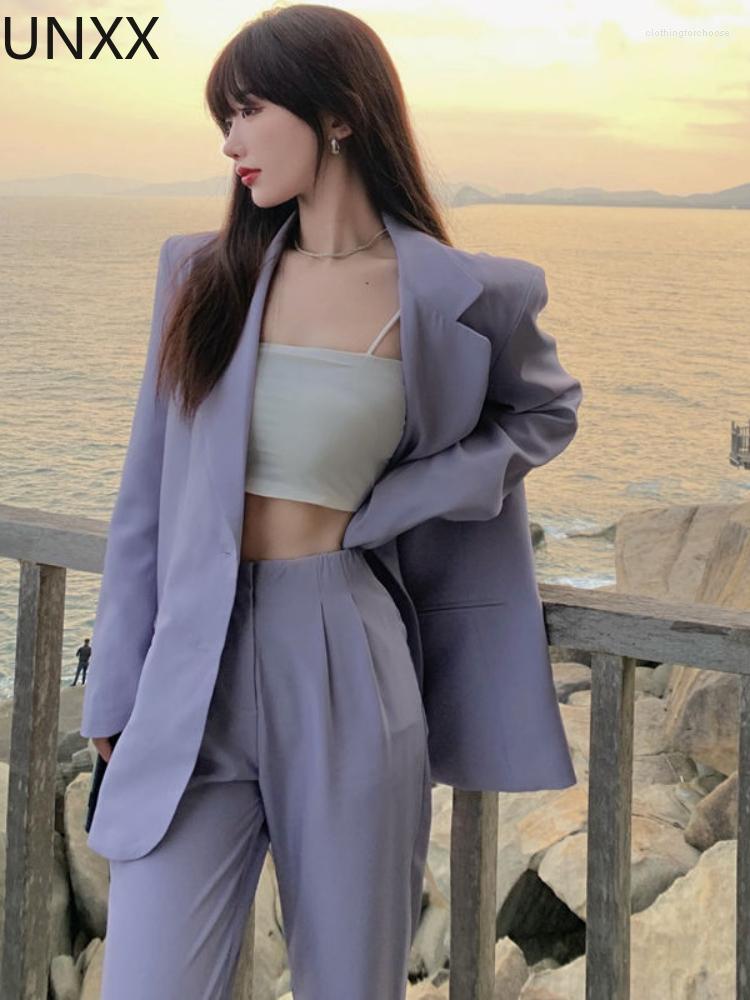 

Women' Suits UNXX Spring Summer Women Blazer Pantsuit Long Sleeve Jacket Pants Two Piece Set Female Fashion Business Casual Trousers Suit, Beige