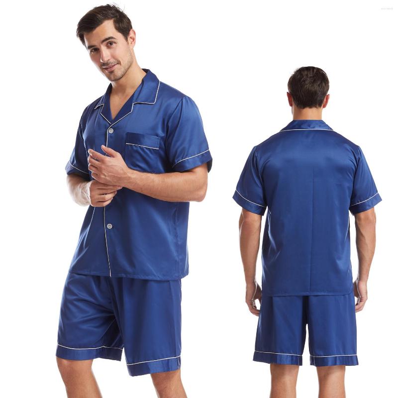 

Men' Sleepwear Summer Men Pajamas Set Thin Soft Satin Short Sleeve Shirts & Shorts Home Clothes Casual Sleewpear Elastic Waist Pijamas, Red pajamas