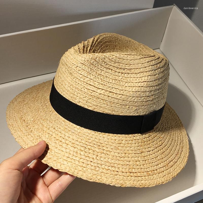 

Wide Brim Hats Large Raffia Summer Hat Women Jazz Straw Vacation Beach Cap Ladies Panama Protection UV Sun Wholesale Drop, Picture shown
