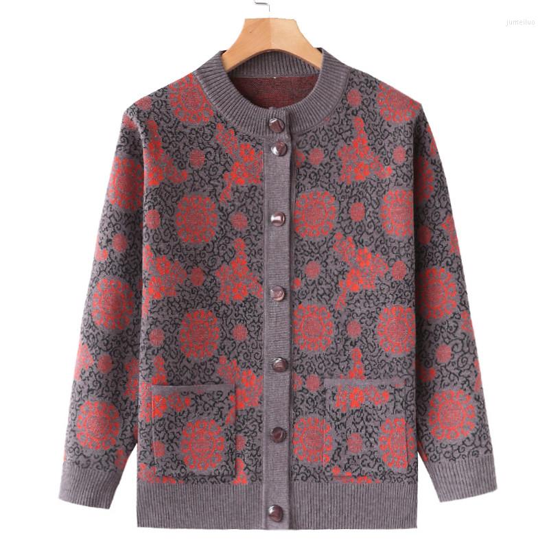 

Women's Knits Middle-aged And Elderly Women's Sweaters Spring Autumn Coat Long Sleeve Knitting Cardigan Jacket Grandma Clothing 4XL, Red 8808