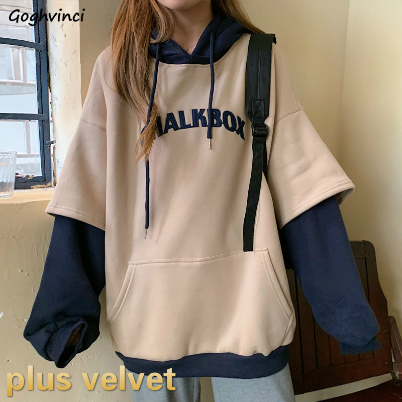 

Women's Jackets Hoodie Aesthetic Thicker Korean BF Ulzzang Embroidery Letter Long Loose Pullovers Hooded Warm Students Daily Womens 221201, Navy blue