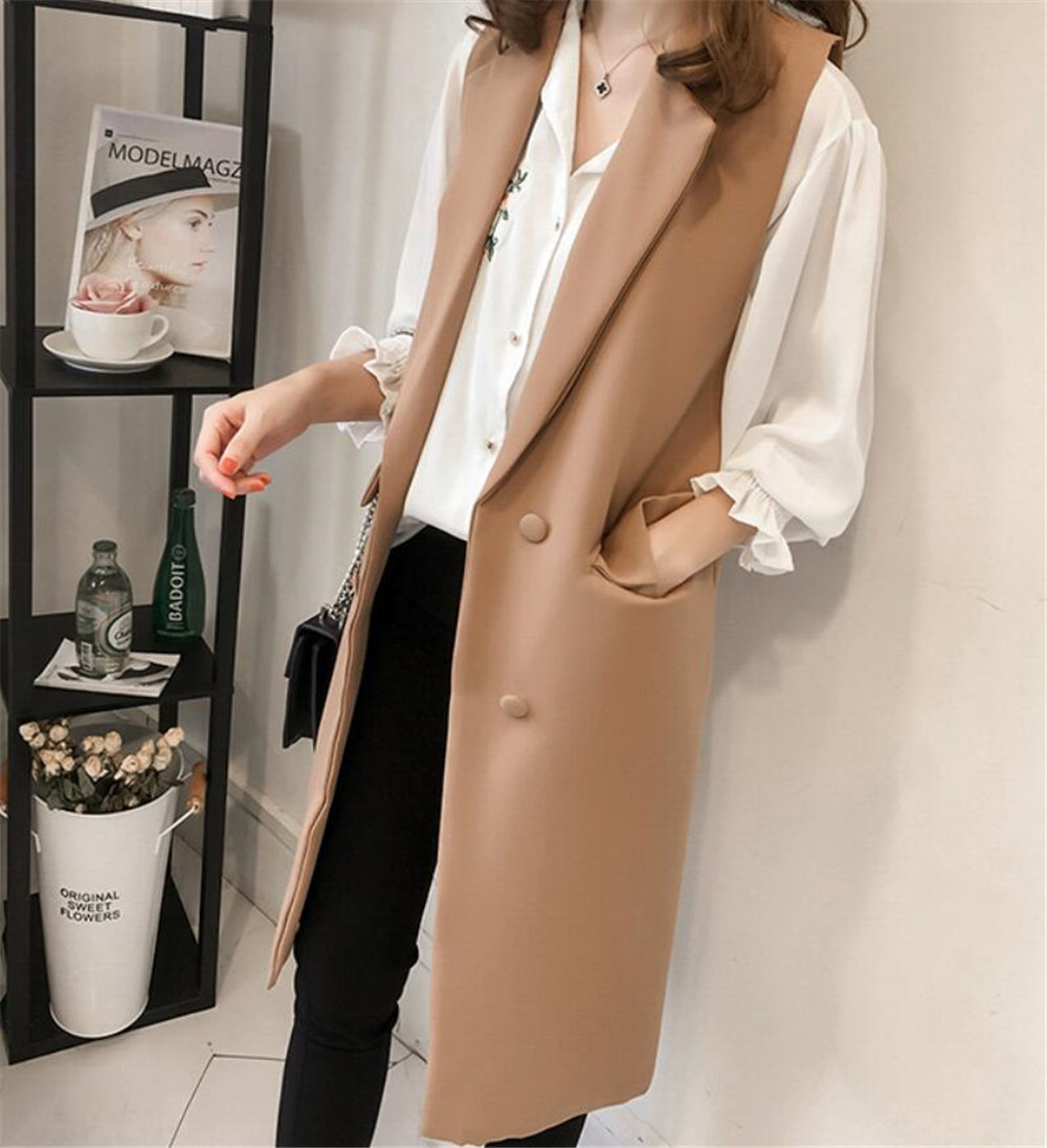 

Women's Vests Long Sleeveless Blazer Elegant Office Lady Black Casual Female Ladies Waistcoat PZ2638 221201, Army green