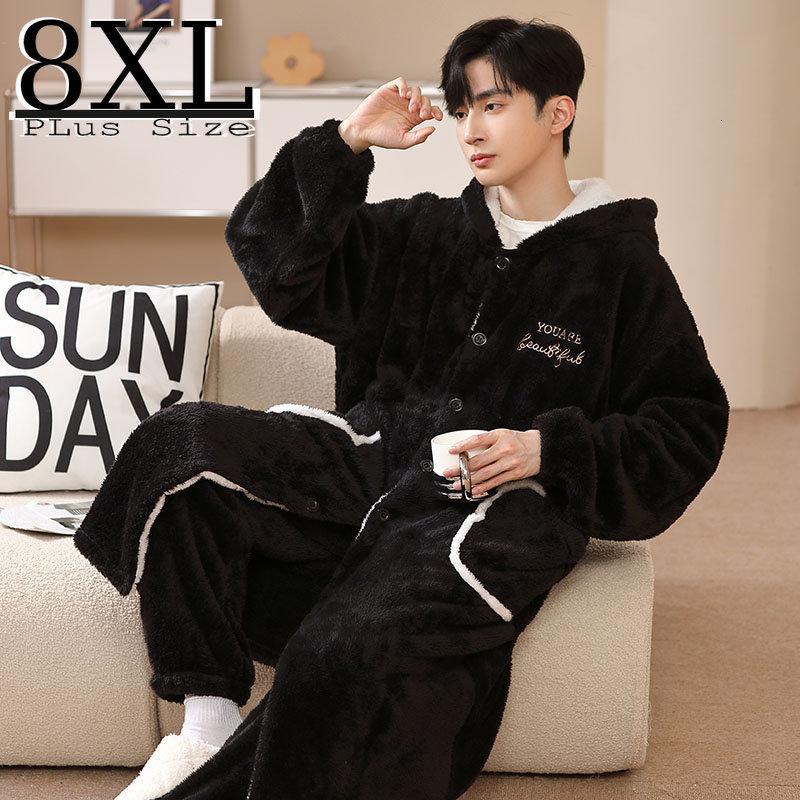 

Men's Sleepwear Coral Fleece Robe Set Winter Plus Size 8xl Kimono Thick Warm Bathrobe Flannel Cold Pijama Hombre Homme 221201, Orange