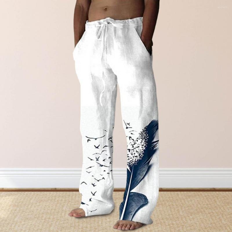 

Men's Pants Stylish Men Bottoms Trousers Solid Color Loose Elastic Waist Printed, Blue