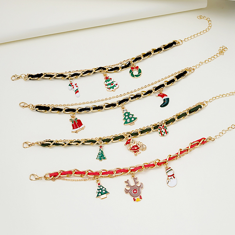 Handmade Christmas Tree Enamel Santa Claus Charm Bracelet for Gift-image-825117420