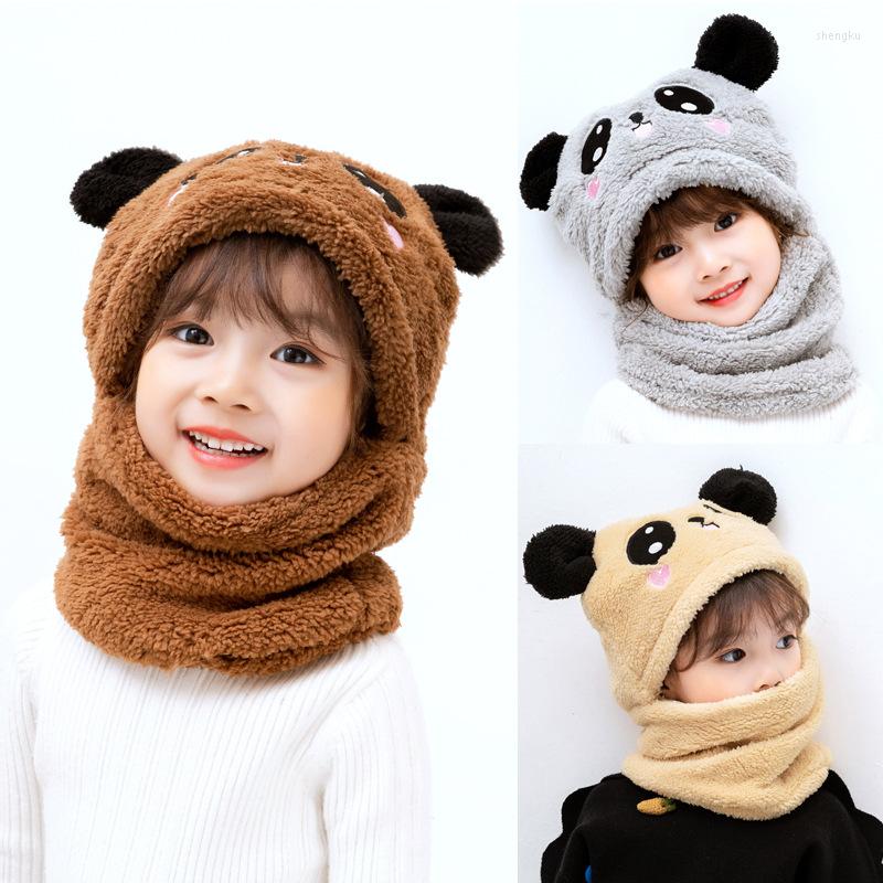 

Hair Accessories Autumn Winter Kids Hat Scarf All-in-one Cute Cartoon Panda Double Fleece Thicken Warm Boys Girls Cap Beanie Children Bonnet, 1-5years b