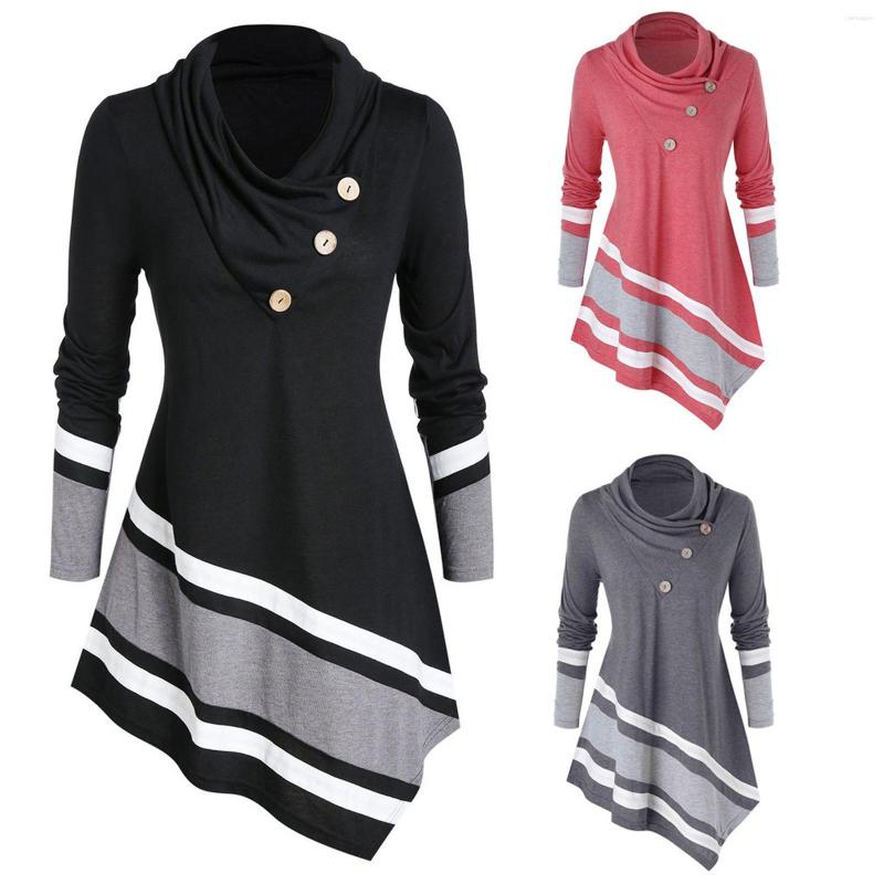 

Women's Blouses Womens Dress Tops Women Fashion Button O-Neck Striped Printed Long Sleeve Pachwork Blouse Sweat Shirts, Pink