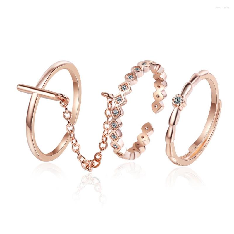 

Wedding Rings WANGAIYAO Cross Tail Ring Rose Gold Plated Three-piece Chain Simple Fine Inlaid Zircon Female