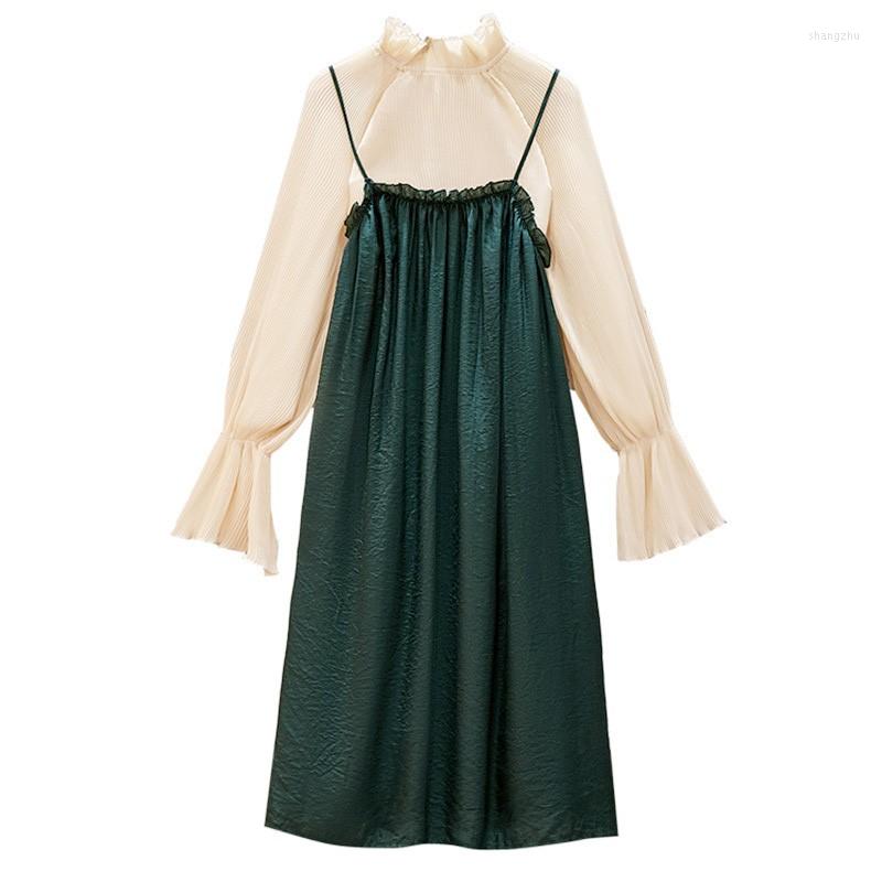 

Work Dresses Spring Fall Pastel 2 Piece Set Women Chiffon Conjuntos De Mujer Harajuku Skirt Ensemble Femme Conjunto Feminino Woman Suit, Green