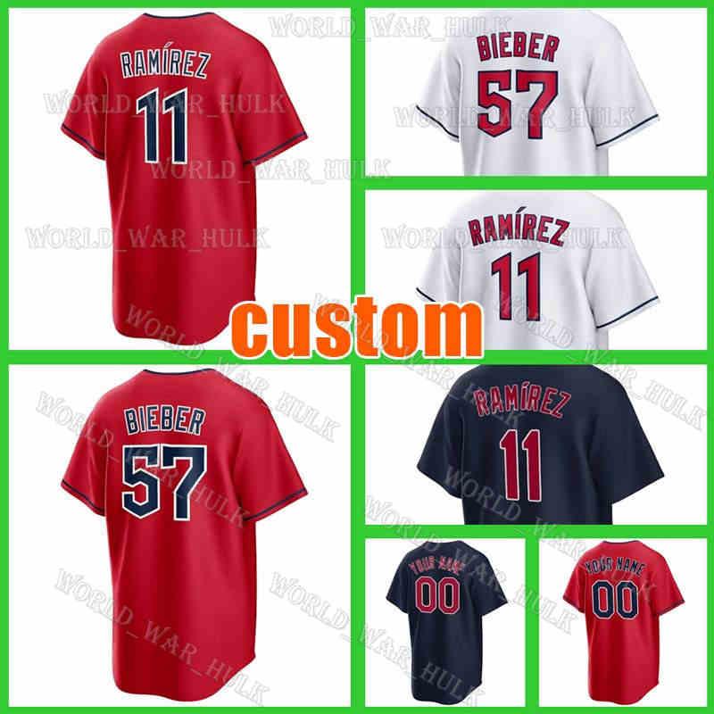 

11 Jose Ramirez Jersey Cleveland 57 Shane Bieber Guardians Baseball 7 Myles Straw 32 Franmil Reyes James Karinchak Bobby Bradley Triston McK, Men custom new cool base(y d a)