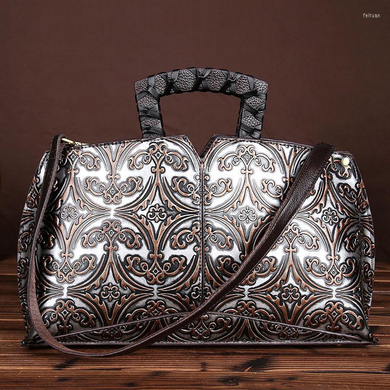 

Evening Bags EUMOAN Leather Vintage Hand-rubbed Cross - Straddle Embossed Handbag Hand Carried Cowhide Single Shoulder Bag For Women