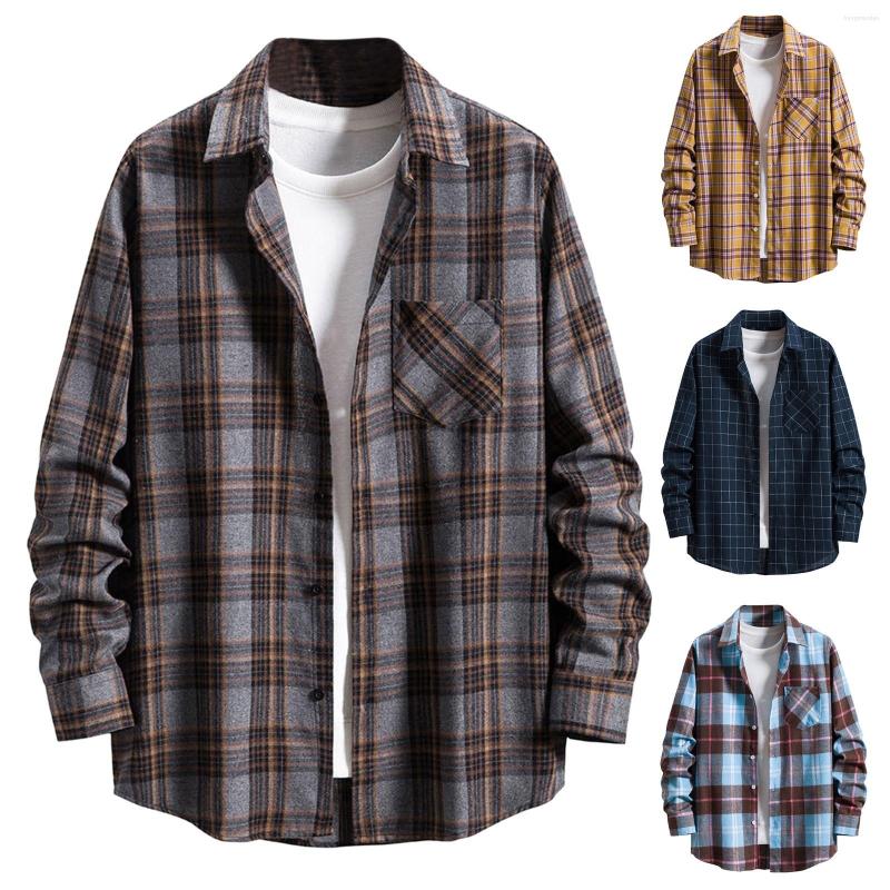 

Men' Casual Shirts Men' Plaid Shirt Lapel Button Down With Pocket Fall Colored Mens, Blue