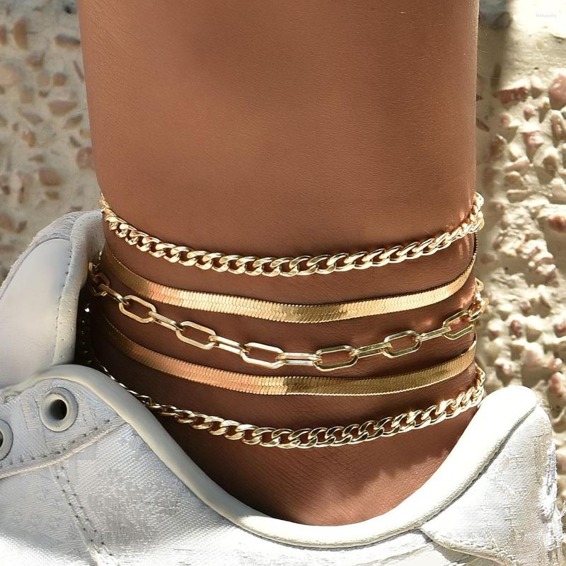 

Anklets Boho Gold Color Metal Flat Snake Chain Bracelet Set Ladies Summer Fashion Beach Barefoot Sandals Anklet Charm Girls Jewelry
