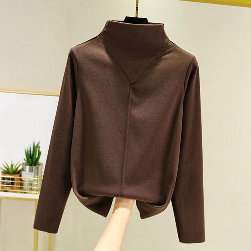 

Women's Blouses Stylish Women T-shirt Solid Color Skin-touch Thickened Pullover Top Elegant Bottom Shirt For Daily Wear, Pink