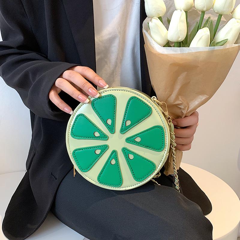 

Evening Bags Cute Fruit Pattern Pouch Summer Beach Bag 2022 Funny Pu Leather Women Shoulder Chain Messenger Purse Bolso Mujer, Green