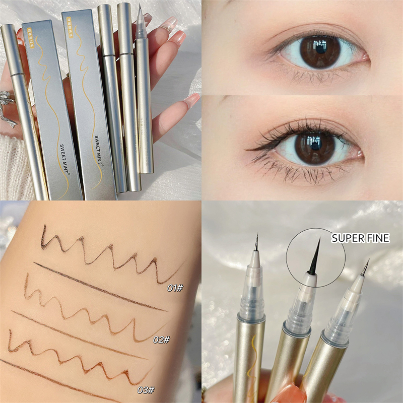 

SWEET MINT Liquid Eyeliner Lying Silkworm Pen Waterproof Quick-drying Tea Brown Non-smudge Ultra-fine Eyeliner Pen Eye Makeup Pe, 01 black
