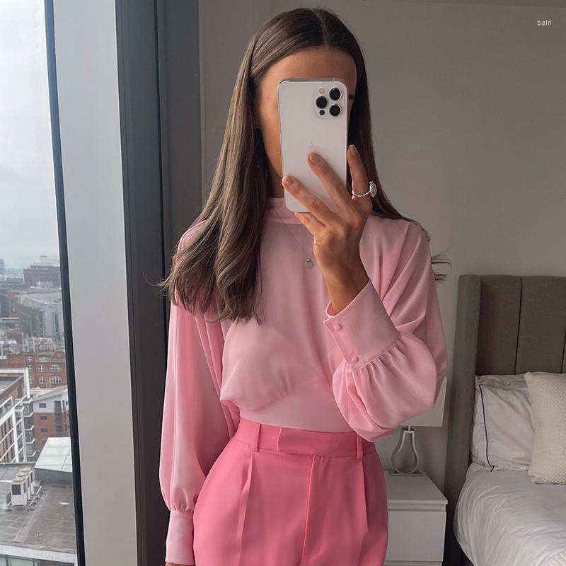 

Women's Blouses Ardm Elegant Half High Collar Long Sleeve Pink Blusas Mujer De Moda 2022 Bat Office Ladies Spring Sweet Chic Tops