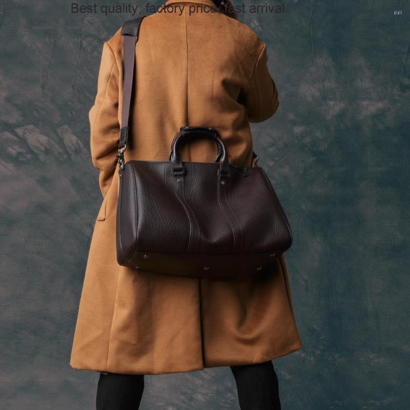 

Duffel Bags High Quality Genuine Men Women Travel Soft Real Leather Cowhide Carry Hand Luggage Weekend Shoulder Overnight Bag M, Plum