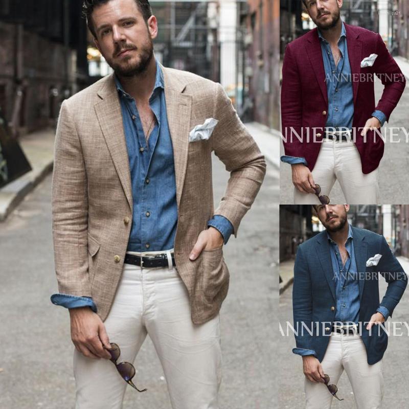 

Men's Suits Summer Beige Linen Men Suit For Beach Wedding Groom 2 Piece Casual Male Costume Slim Fit Blazer Set Mariage Man Custom Made, White