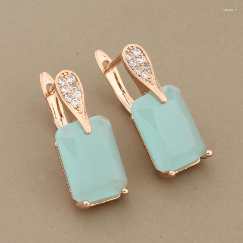 

Dangle Earrings Trend Color Square Natural Zircon 585 Rose Gold Long Fashion Style Women Jewelry 2022