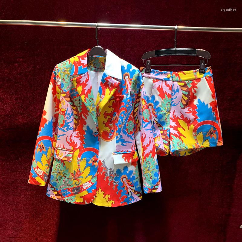 

Women' Tracksuits European And American Women' Wear For Winter 2022 Long-sleeved Suit Collar Royal Print Coat Shorts Fashion Suits, Pink