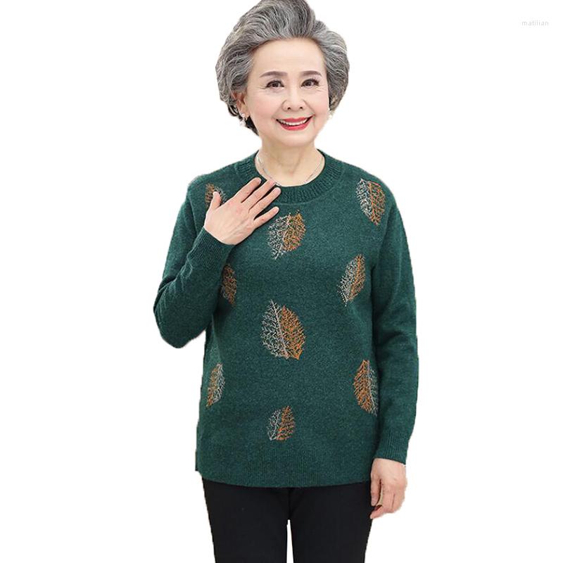 

Women's Sweaters Round Neck Sweater Pullover Middle-aged And Elderly Women's Spring Autumn Knitted Bottoming Shirt Female Tops, Khaki