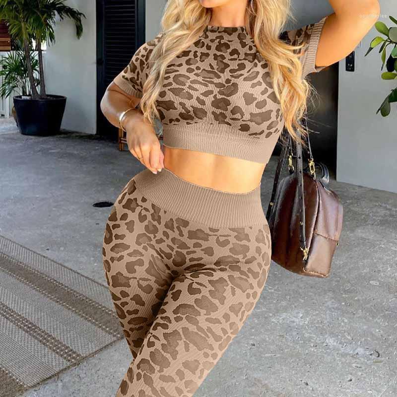 

Active Sets Leopard Print Women' Yoga Set Leggings Floral Stretch Long Pants Elastic Gym Workout Breathable Leggins Sleeve Top, Dark grey t-shirts p