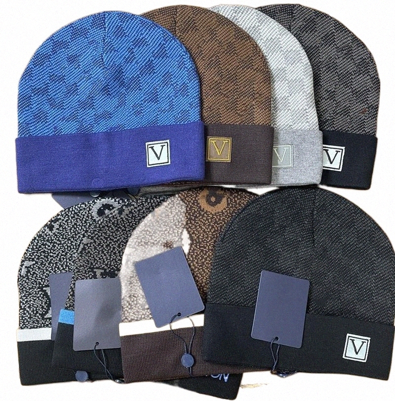

fashion Men Ladies Letter Designer Hat Plaid Knit Skull Hat Winter Beanie M7uj#
