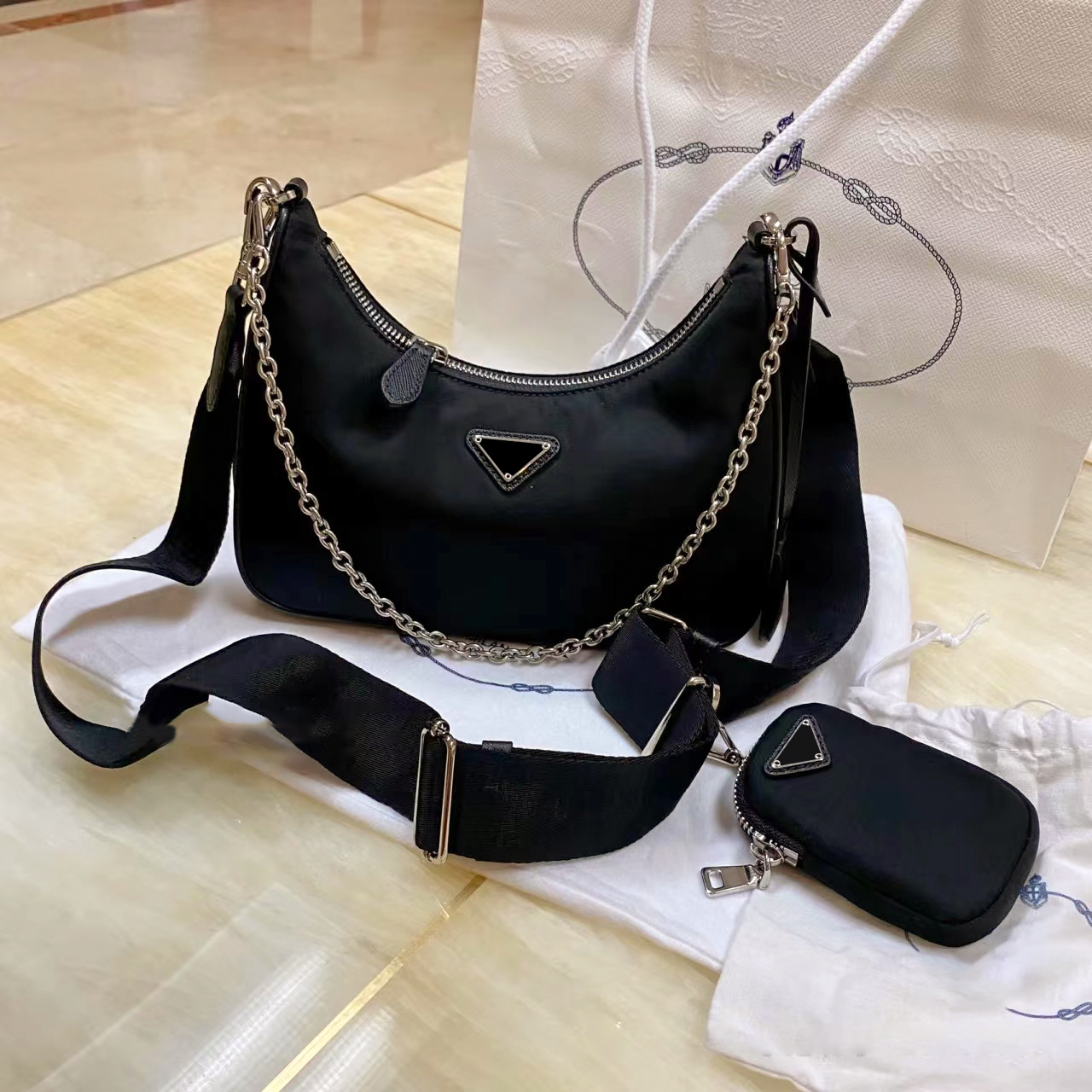 

Sale sale 3-in-1 version 2000 2005 Bag luxury Cross Body Clutch tote fashion Wallet Travelling nylon classic Shoulder handbag pochette Bags chain strap metal logo Soft, Carton