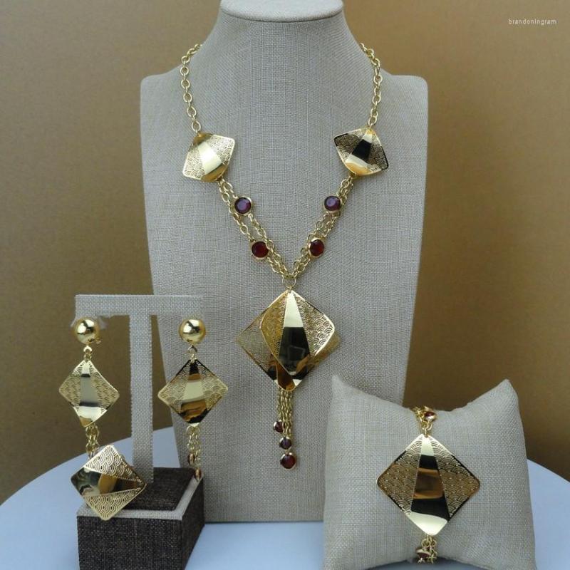 

Necklace Earrings Set Yuminglai African Fashion Jewelry 24k Dubai Gold FHK6865, Picture shown