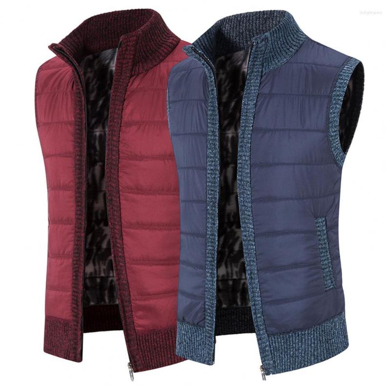 

Men's Vests Men Winter Vest Thicken Stand Collar Sleeveless Neck Protection Soft Warm Plush Cardigan Waistcoat Elastic Hem, Black