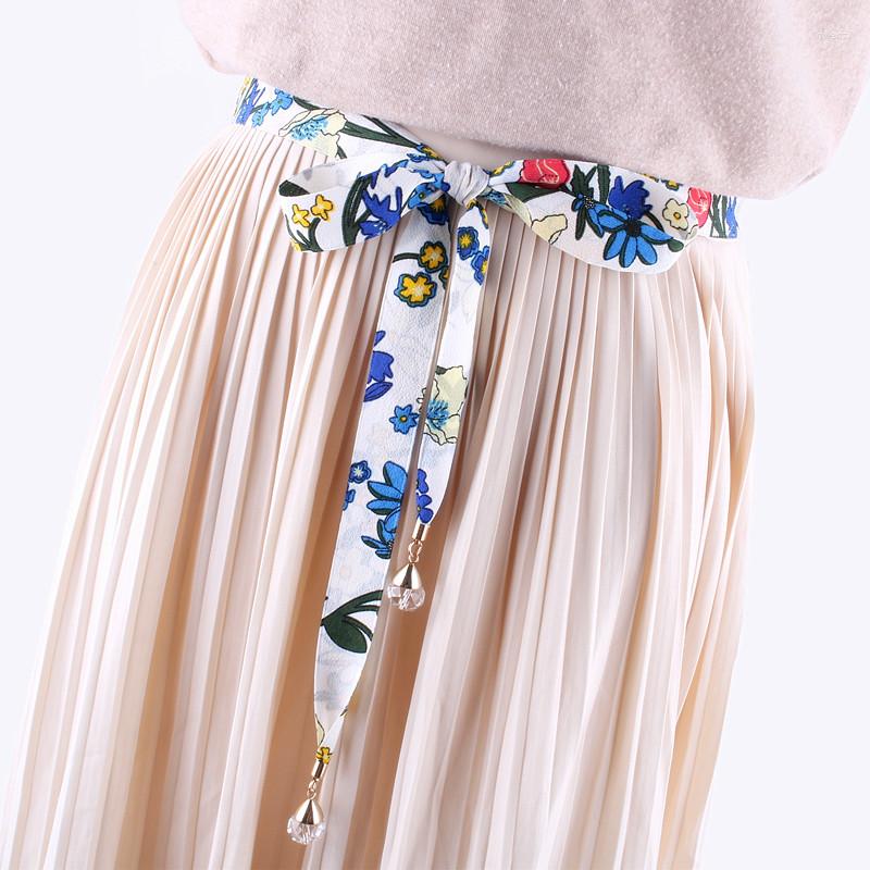 

Belts Fashion Fabric For Women Flower Chiffon Knotted Rope Rhinestone Korean Decorative Dress Skinny Scarf Female Luxury, Black
