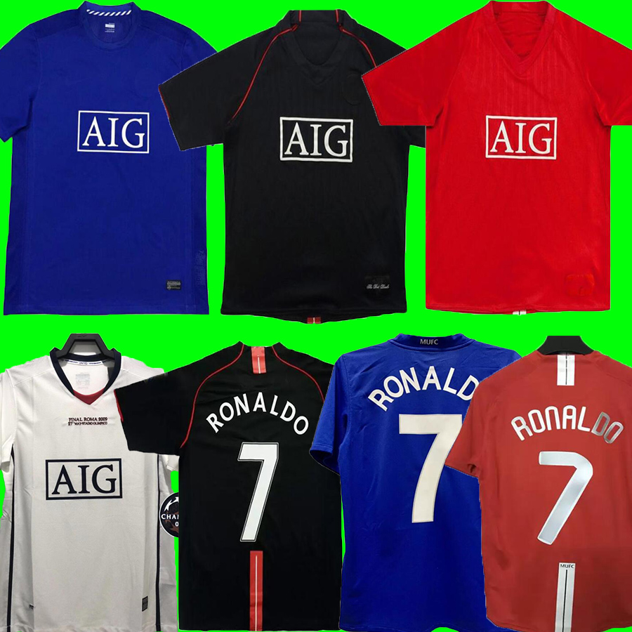 

Retro classic 2007 2008 2009 soccer jerseys Manchester EVRA FERDINAND ROONEY SCHOLES GIGGS RONALDO SAHA 07 08 09 40th football shirt, 07/08 home ucl version+ball